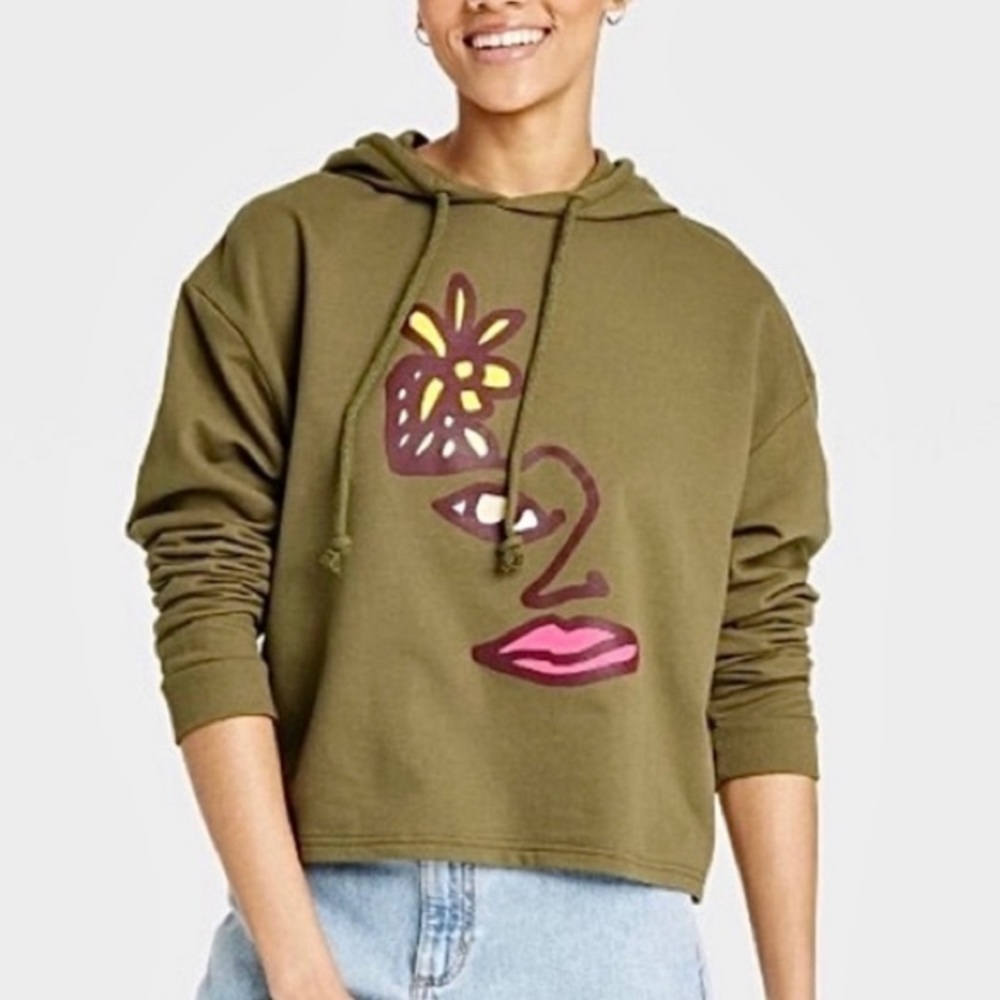 NWT Avant Garde Woman Flower Olive Green Cropped‎ Hoodie TakePride Target size S